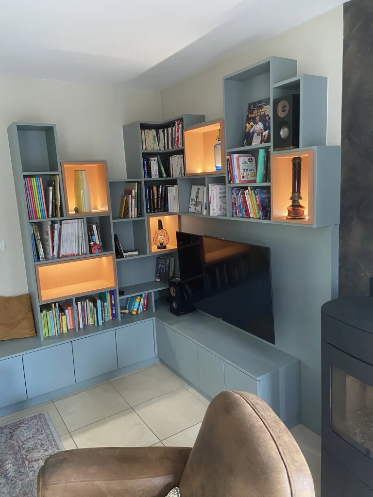 meuble tv bibliothèque d'angle sur mesure