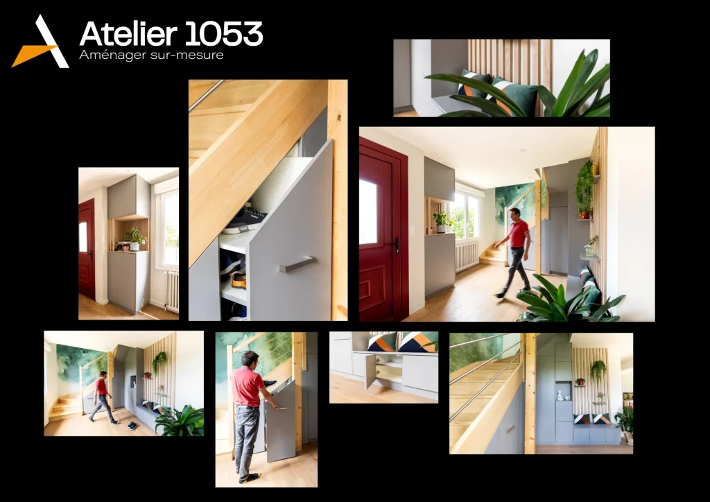 projet mobilier d'entrée personnalisé gris