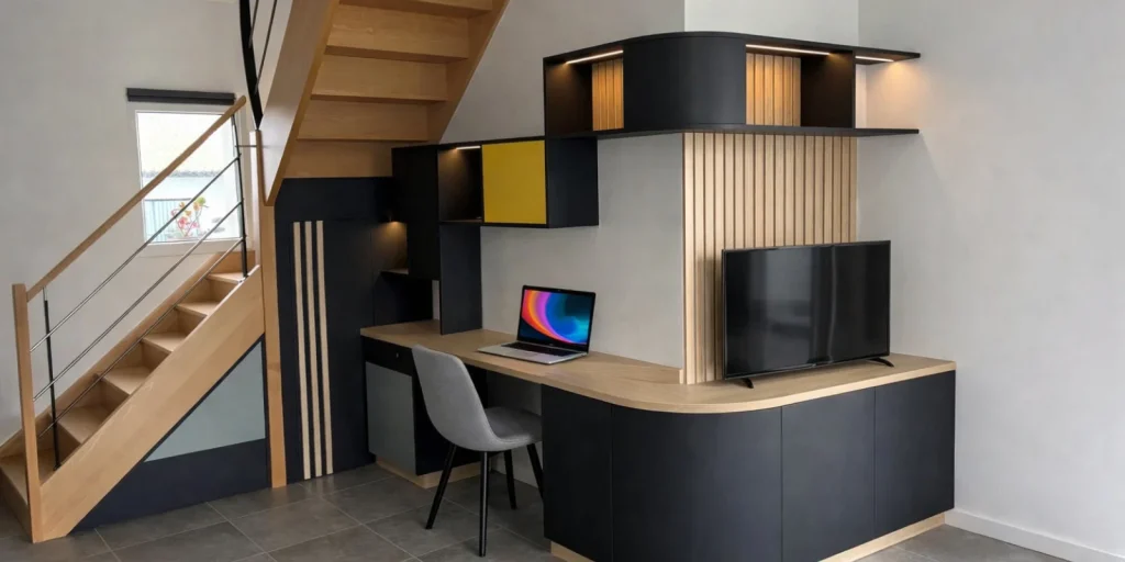 idées aménagement bureau sous escalier