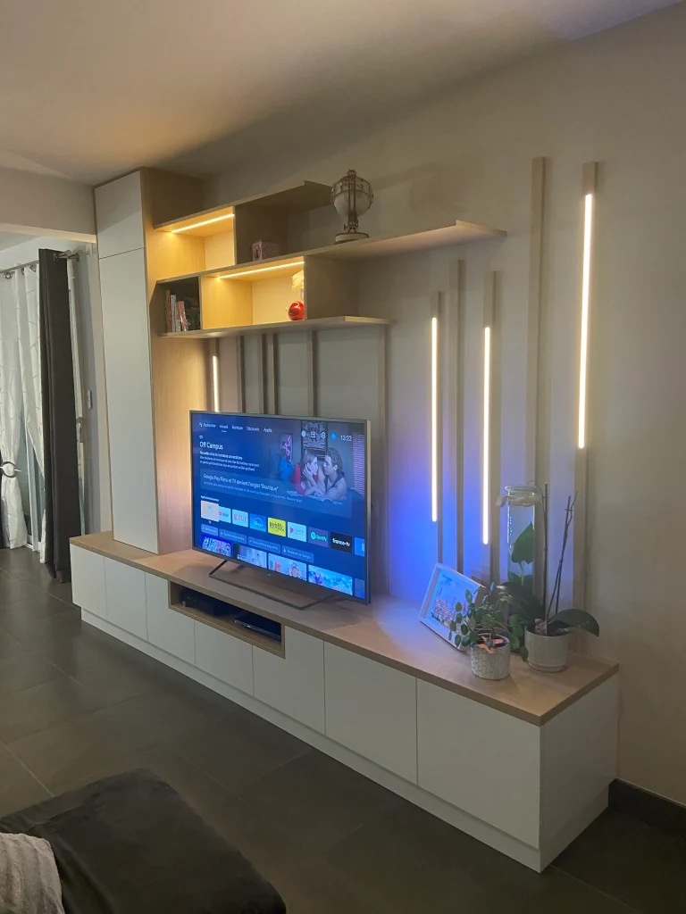 meuble tv lames verticales éclairées