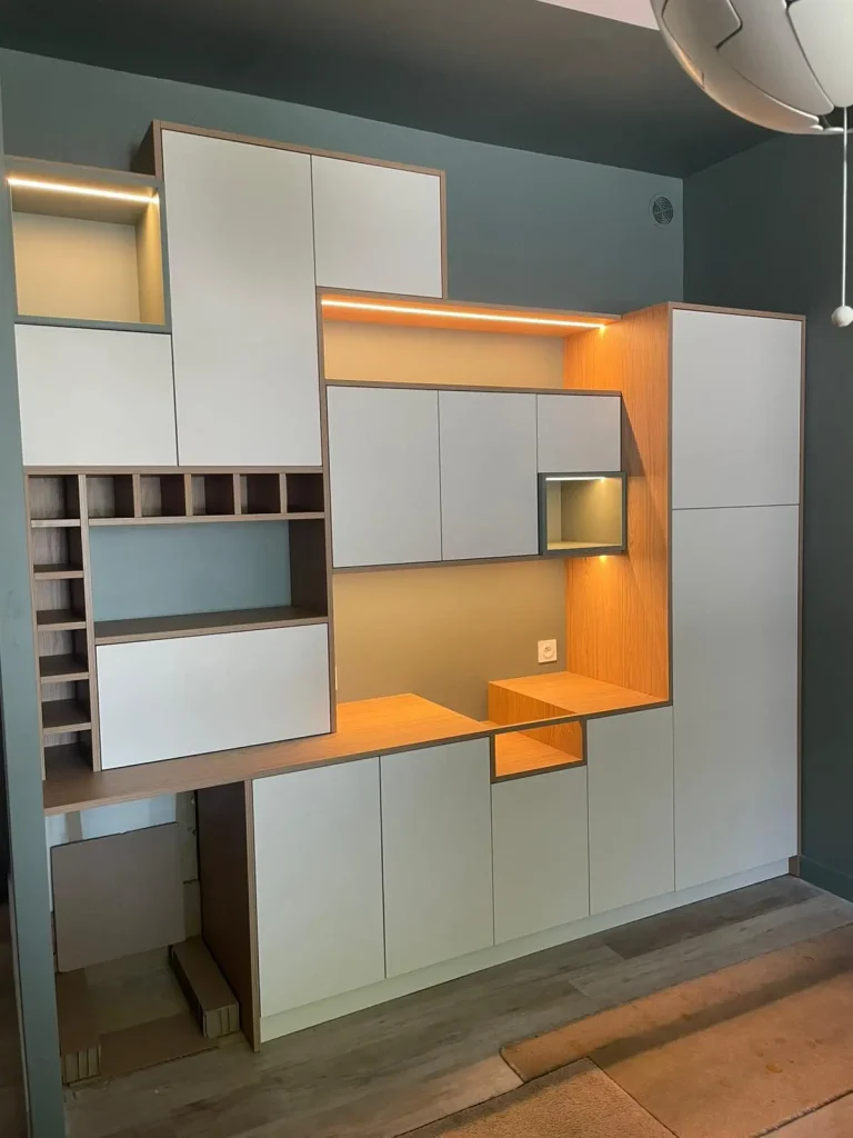 meuble tendance sur mesure de salon rétro éclairé