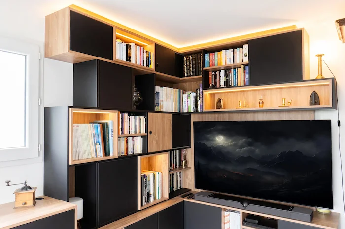 mobilier d'angle avec télévision